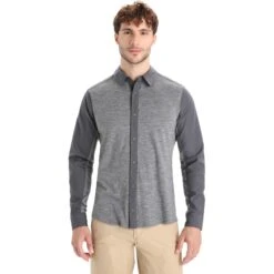 Icebreaker Hike Overhemd Met Lange Mouwen Heren - Monsoon/Gritstone Hthr