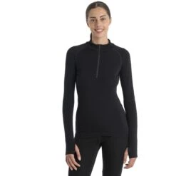 Icebreaker 300 MerinoFine™ Polar Half Zip Shirt Met Lange Mouwen Dames - Zwart