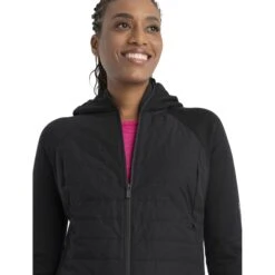 Icebreaker Quantum Hybrid Jas Met Capuchon Dames - Zwart -Icebreaker icebreaker womens quantum hybrid long sleeve zip hoodie black model 5 1535736