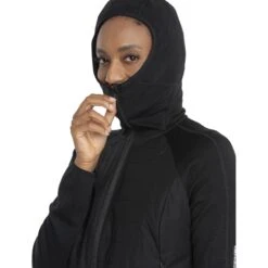 Icebreaker Quantum Hybrid Jas Met Capuchon Dames - Zwart -Icebreaker icebreaker womens quantum hybrid long sleeve zip hoodie black model 6 1535737