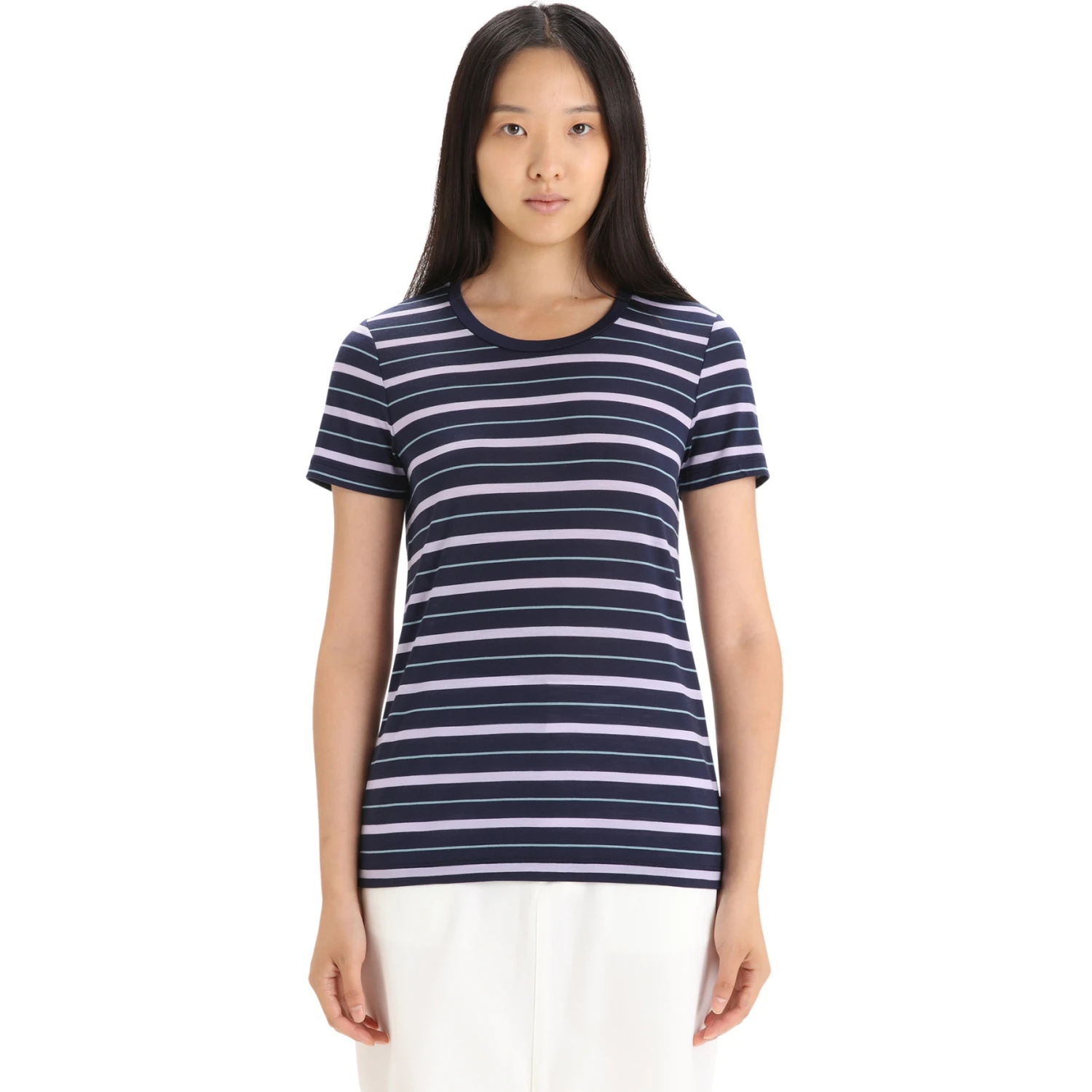 Icebreaker Wave T-Shirt Dames - Midnight Navy/Purple Gaze/Stripe 3 Icebreaker Wave T-Shirt Dames - Midnight Navy/Purple Gaze/Stripe